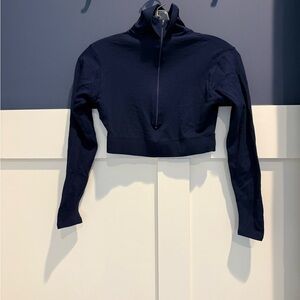 Varsity Navy Long Sleeve Crop Top Size S